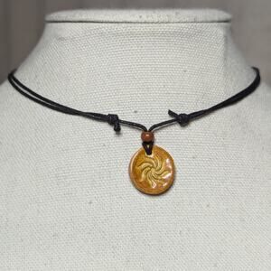 Earthy Orange Ceramic Pendant Handmade Spiral Sun Charm Boho Stacking Necklace